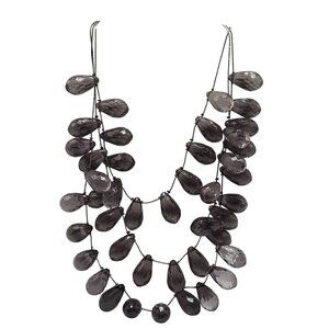 Layered Necklace With Faceted Gray Teardrop Beads Adjustable Chain
